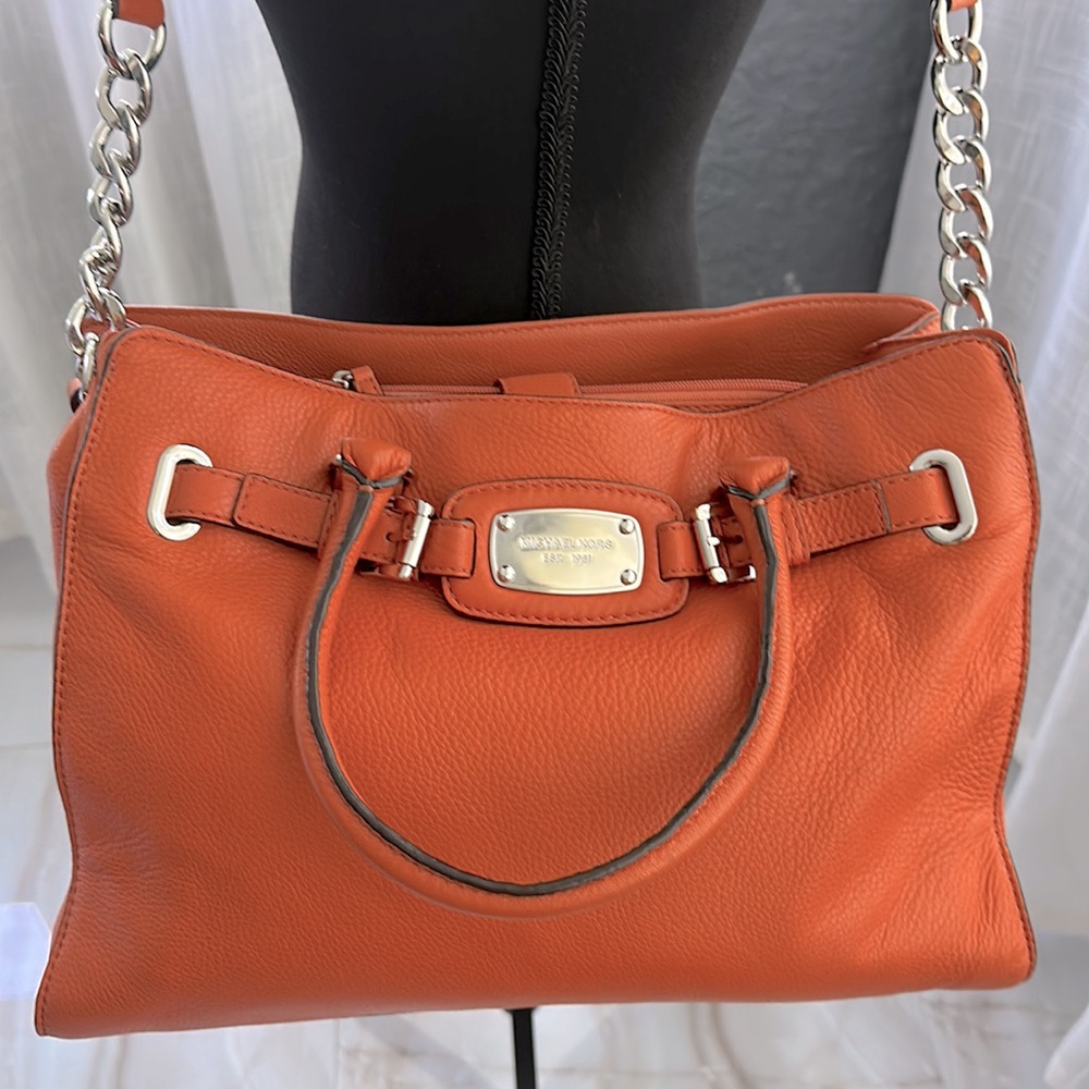 MICHAEL KORS LARGE ORANGE HAMILTON TOTE BAG